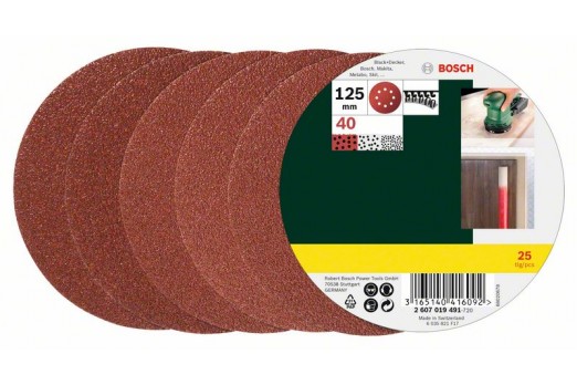 BOSCH Router sandpaper Hook-and-loop-backed, Punched Grit size 40 (Ø) 125 mm 25 pcs 2607019491