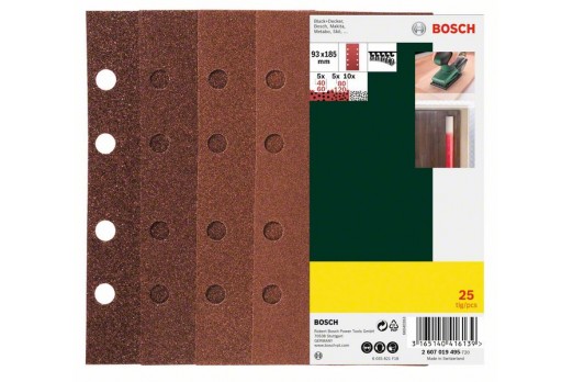 BOSCH Sander paper set Hook-and-loop-backed, Punched Grit size 60, 80, 120 (L x W) 185 mm x 93 2607019495